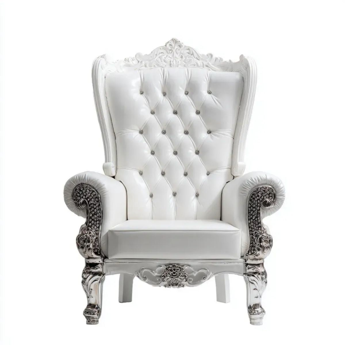 Fotel, Biała i srebrna skóra z litego drewna biała, wyściełane fotel bukowy z litą konstrukcją litego drewna, 85 x 90 x 165 cm
