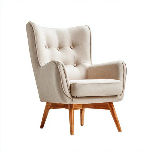 Fotel, Beige beigeured fotel w poliestrze i litego drewna 73 x 85 x 101 cm