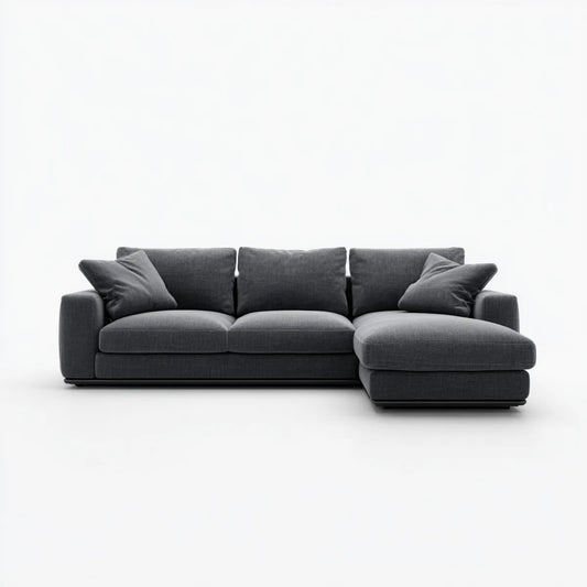 Sofa, Kanapa narożna z ciemnoszarym prawym szewcem z poliestru 280 x 165 x 85 cm L