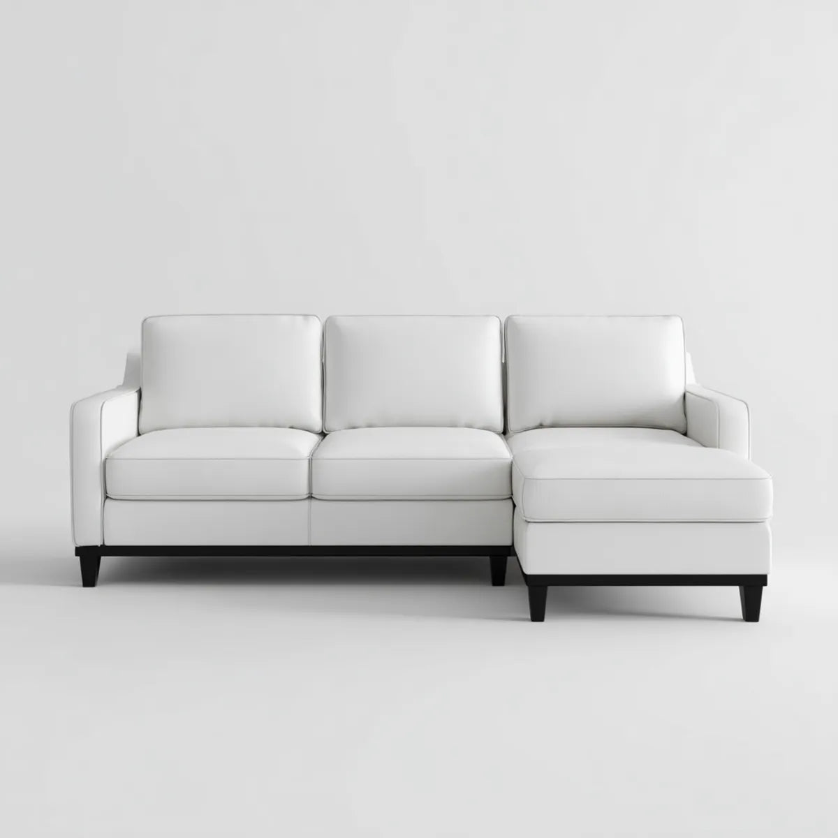 Sofa, Kanapa narożna 3 fotele z krzesełkiem z prawej białej powłoki PU 250 x 155 x 85 cm