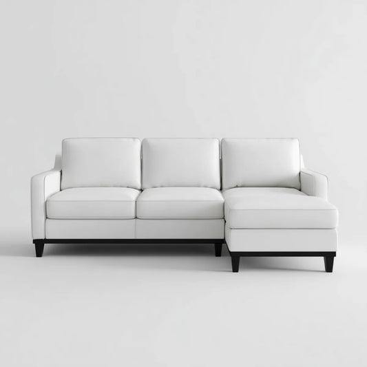 Sofa, Kanapa narożna 3 fotele z krzesełkiem z prawej białej powłoki PU 250 x 155 x 85 cm