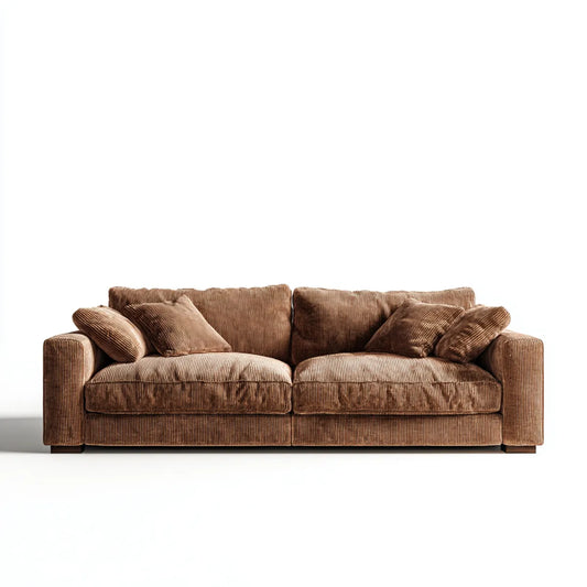 Sofa 3 brązowa aksamitna, aksamitna sofa z prostokątnym poliestrem 220 x 95 x 85 cm