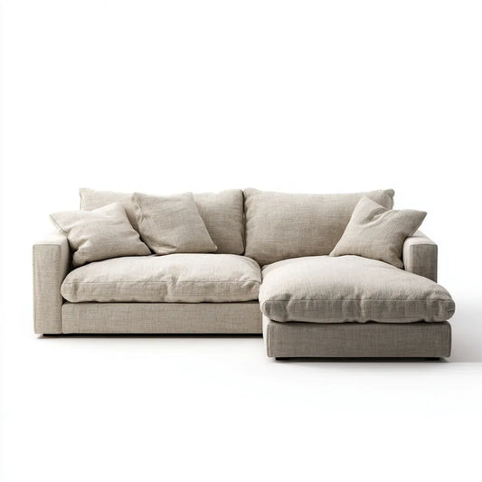 Sofa z krzesełkiem z prawej strony beżowe 3 poliestrowe fotele 280 x 170 x 85 cm